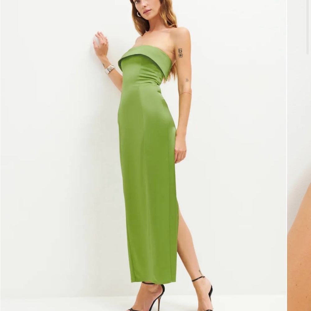 Reformation johan dress Green Satin strapless Dress